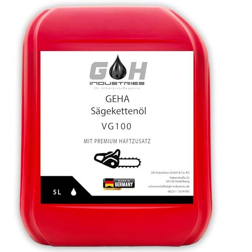 Sägekettenöl VG 100 | 5 L | Hochwertiges Kettenöl für Motorsägen | Starke Haftung & Verschleißschutz | kompatibel mit Stihl, Husqvarna, Makita & Dolmar| Profi Kettensägenöl | Sägekettenhaftöl | GEHA