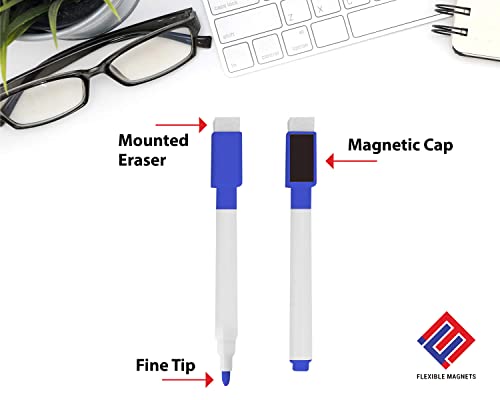 Flexible Magnets Dry Erase Low-Odor Colored Markers For Whiteboard,Glass Windows, With Cap-Mounted Eraser & Magnet - 4-Pack #TOP3