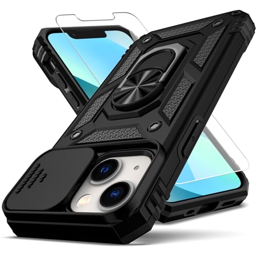 YZOK for iPhone 12 Mini Case,with Slide Camera Cover HD Screen Protector,[Camera Protection] [Magnetic Rotate Kickstand] Military Grade Shockproof Heavy Duty Protective Case for iPhone 12 Mini-Black