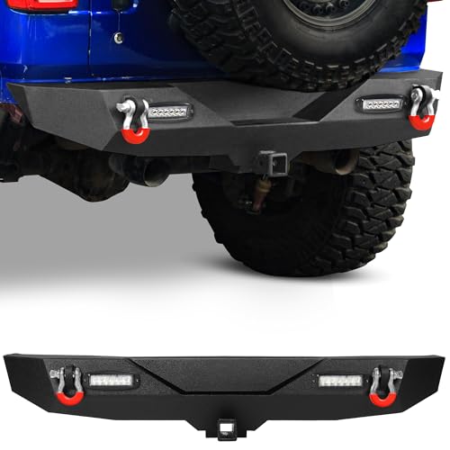 YITAMOTOR Rear Bumper Compatible for 2018-2026 Jeep Wrangler JL & Unlimited w/LED Lights, Hitch Receiver & D-Rings, Black by YITAMOTOR - Used condition - US$170.52