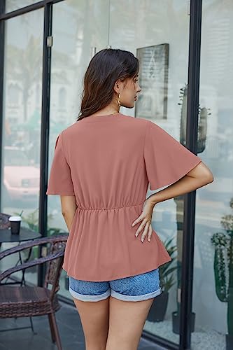 Image of GRACE KARIN Women's Elegant V-Neck Tie Waist Flowy Peplum Shirt Tops