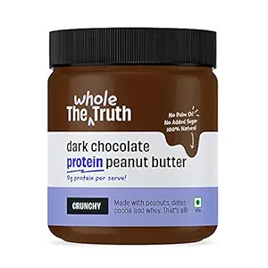 The Whole Truth - No Added Sugar Dark Chocolate Protein Peanut Butter - 325g with 9g Protein per serve - Crunchy