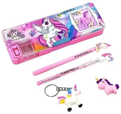 INKEWELL Geometry Box Unicorn charactor Theme Pencil case | Box with Calculator Integrated Sharpener Dual Side Magnetic Flap Combo Including Pencil and Keychain for Kids Students Gift (B0D5WND4DR) Amazon Price History, Amazon Price Tracker