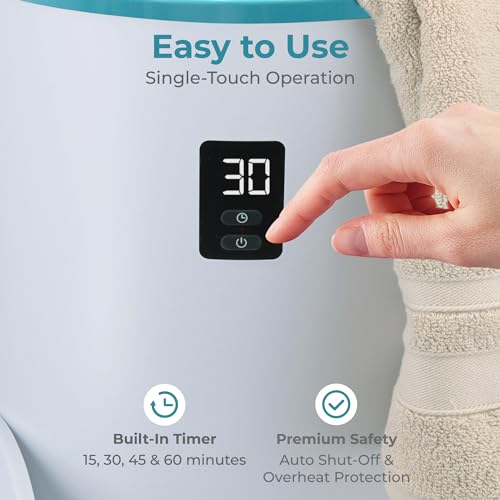 Image of SereneLife Towel & Blanket Warmer, One Touch Portable Bath Towel Warmer with Fragrant Disc Holder, Timer (15, 30, 45, or 60 minutes) and LED Display, Auto Shut Off, Ideal for Bathroom & Spa Use, Blue