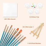 Paquet de 20 4x4 dans Mini Toiles, Petit panneau de toile de peinture avec Mini Easel, Art Toile Peinture Kit avec 10 Brosses & 5 Plateau de peinture pour huile de versage acrylique...