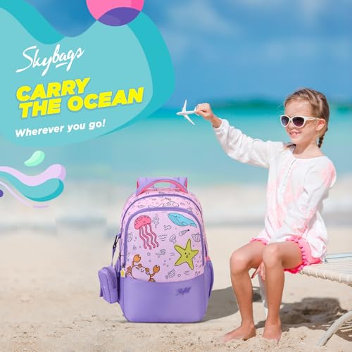 Image of Skybags Ruby Soft Feel Fabric 3 Compartments 2 Bottle Pockets Detachable Happy Pouch 22 Liters School Backpack For Girls