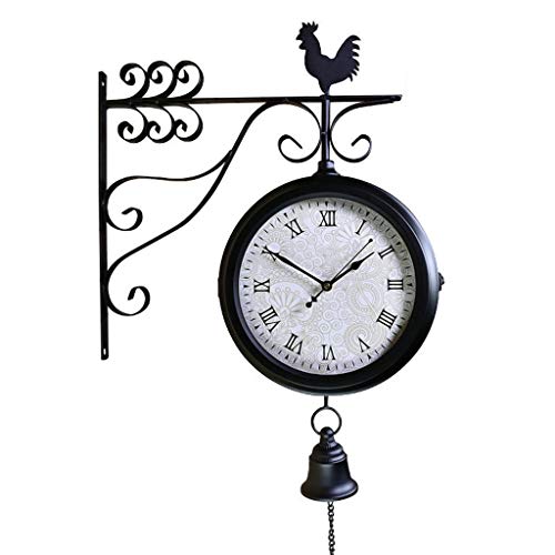壁掛け時計 鉄製 ミュート 両面時計 ホームデコレーション 壁掛け時計 360°回転壁掛け時計 レトロ ヨーロピアンスタイル 革新的なファッション 両面壁掛け時計 Q,I