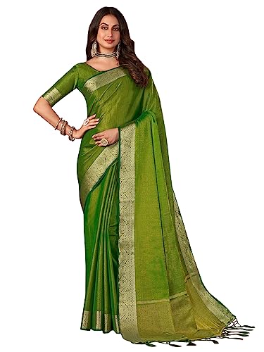 Image of AKHILAM Women's Pink Woven Design Tissue Saree With Unstitched Blouse Piece