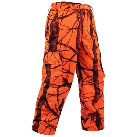GUGULUZA Orange Hunting Pants for Men, Silent Hunting Pants with Fleece Lining, Water Resistant Camo Clothes for Deer Hunting Cover