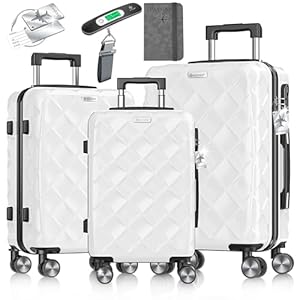 KESSER® Reisekoffer Set 3-teilig | Kofferset ABS Hartschalenkoffer mit Zahlenschloss, Kofferwaage & Reisebrieftasche 360° Rollen | Handgepäck & große Koffer für Business & Reise Trolley Snow White
