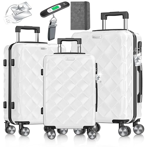 KESSER® Reisekoffer Set 3-teilig | Kofferset ABS Hartschalenkoffer mit Zahlenschloss, Kofferwaage & Reisebrieftasche 360° Rollen | Handgepäck & große Koffer für Business & Reise Trolley Snow White