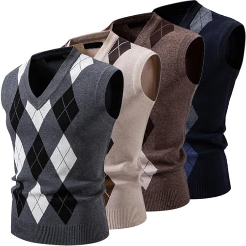 Men's Argyle Vest V Neck Sleeveless Casual Slim Fit Pullover Knitted Sweater Tank Tops2