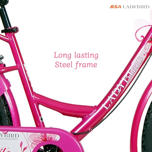 Image of BSA LADYBIRD Evita Cycle for Girls 10 to 15 Years | 2 Years Warranty | 26T Bicycle for Girls and Women with Front Basket & Integrated Carrier, 90% Assembled & Durable Rigid Frame Cycle (Pink)