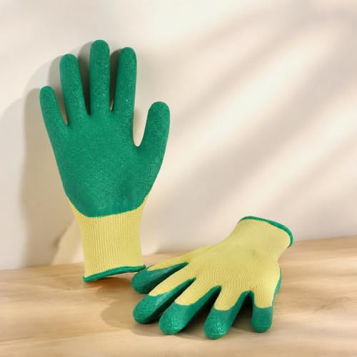 Image of Gardening Gloves - Heavy-Duty Green Rubber Coated Glove for Planting, Weeding, and Outdoor Garden Work | Waterproof, Non-Slip Grip, Durable Hand Protection (GTK)