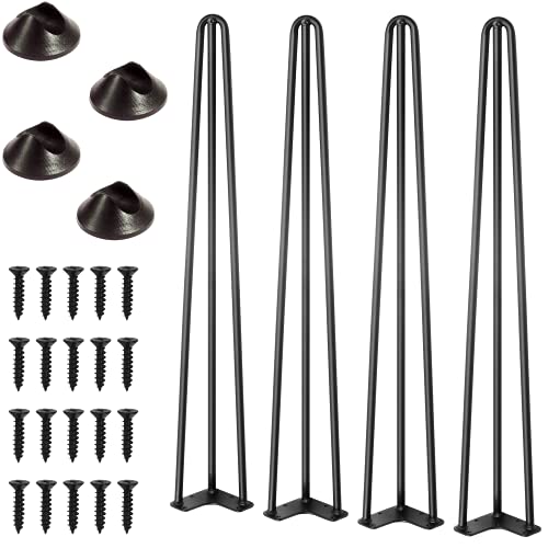 Hairpin Table Legs 28 inchï¼ŒBlack Wrought Iron Desk Legs Set of 4ï¼ŒGarBath Industrial Design for Coffee Tablesï¼ŒSuitable for Industryï¼ŒRetroï¼ŒMedieval Styleï¼ŒProvide Auxiliary Tools+Rubber Floor Protectors