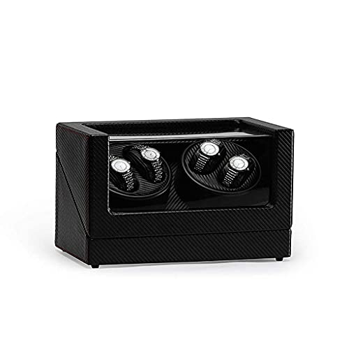Boîte à enrouler de montre automatique 5 modes en fibre de carbone, moteur muet noir