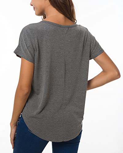 Image of Herou Women Loose Fit T-Shirts Soft Short Sleeve Crew Neck Casual Tee Tops | Lightweight,Basic,Workout,Comfortable,High Low Hem,Oversized