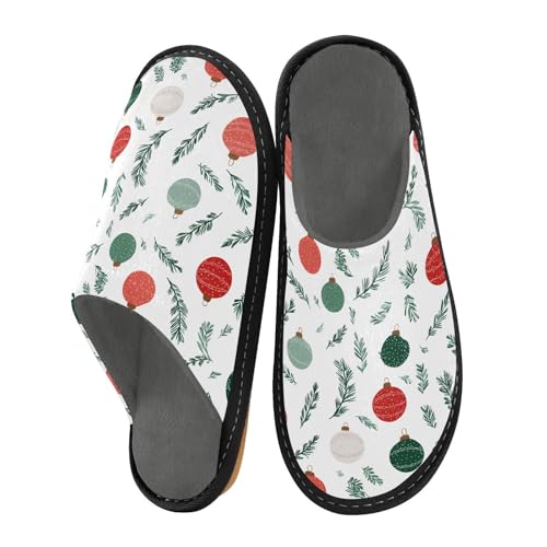Slippers for Women Leaf Christmas Ball Pattern Soft Winter Warm Shoes Indoor Outdoor Non-Slip House Travel Slippers