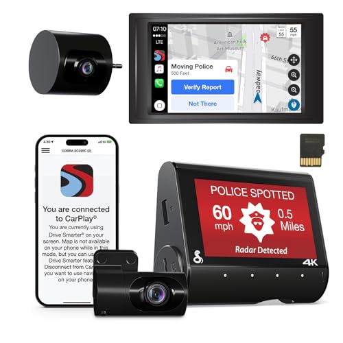 Cobra SC 250R Smart Dual View Front and Rear Dash Cam + Cobra Full HD (1080P) Cabin-View Accessory Camera (FV-CV2)
