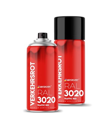 MICROTEC® Sprühlack | 400ml | hochwertiges Acryllackspray | matt oder glänzend | Sprühfarben für Metall, Holz, Kunststoff u.v.m. | große Farbauswahl (Rot matt - RAL 3020)