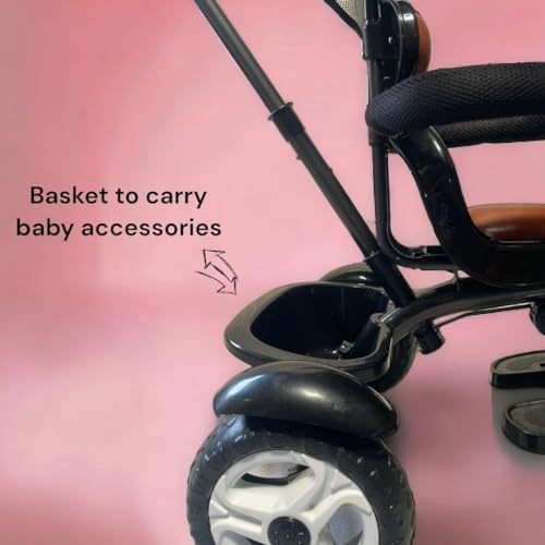 Image of kidsROAR Stroller Tricycle for Kids for 1 Year+ | 2 Year+ Baby Cycle with Leather Seat | Light Music | Push Handle | 4 in 1 Baby Cycle for 1 Year Kids (5003 Black)