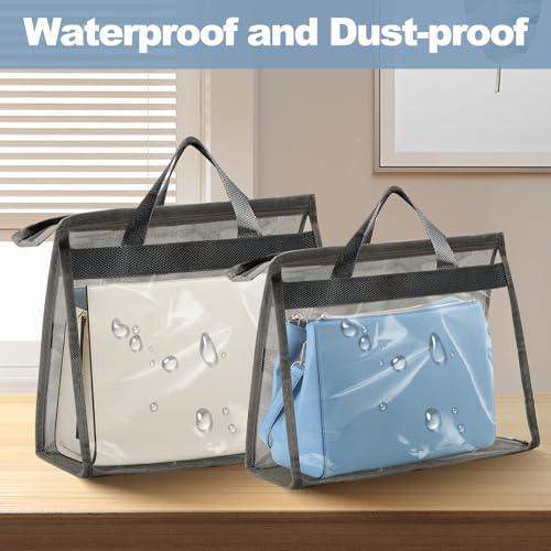 Image of 9 Pieces Storage Organizer for Handbags,3 Sizes Dust Bags for Handbag Storage,Clear Handbag Storage Bag with Zipper and Handles,Dustproof & Moistureproof (Gray)