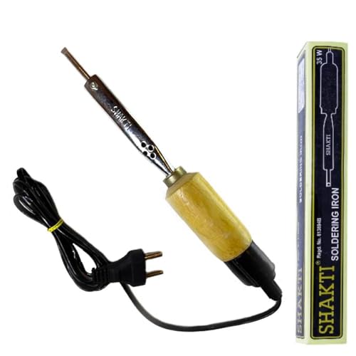 Image of 35 Watt Soldering Iron with Wooden Handle | Copper Bit | Ideal for Electronics & DIY Repair Work (Pack of 1)
