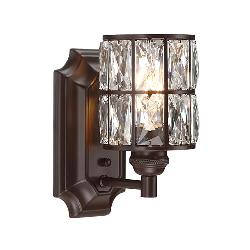 Image of 1 Light Crystal Modern Oil Rubbed Bronze 2 Pack Wall Sconce Light Fixture