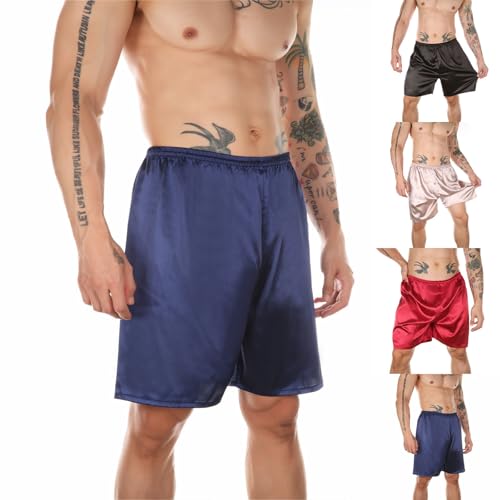 Cambkatl Big and Tall Men's Silk Satin Pjs Shorts, Loose Elastic Waist Casual Summer Smooth Sleepwear Lounge Shorts2