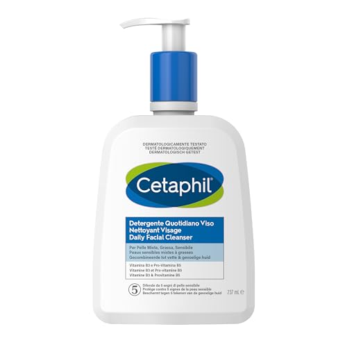 Cetaphil 237ml Żel do mycia twarzy, dla skóry wrażliwej, mieszanej i tłustej, do mycia twarzy kobiet i mężczyzn, na bazie niacynamidu, pantenolu i gliceryny