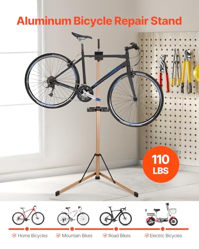 Image of VEVOR Bike Repair Stand, Max. 110 lb Heavy-duty Bicycle Work Stand with 40.3-59.4 in Adjustable Height & Large Tool Tray, Foldable Ebike Maintenance Rack, Shop Home Mechanics for Mountain Road Bike
