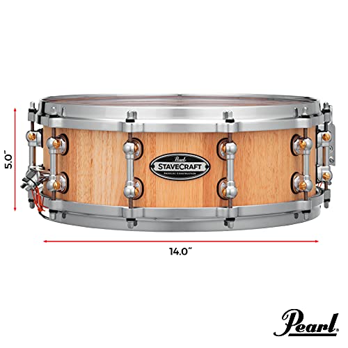 Pearl Stavecraft 14"X5" Maximum Volume Snare Drum With 20Mm Thai Oak Shell, Makha Dadoloc And Mastercast Die-Cast Hoops In Hand-Rubbed Natural Satin Finish #TOP3