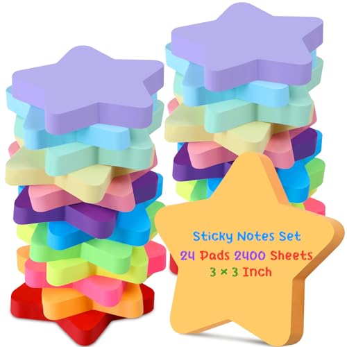 Leinuosen 24 Pack Star Sticky Notes Bulk 3 Inch, 100 Sheets/Pad