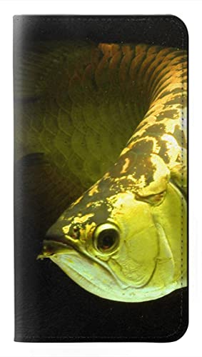 Étui cuir pour iPhone 15 motif Arowana d'or : protégez votre écran des chocs