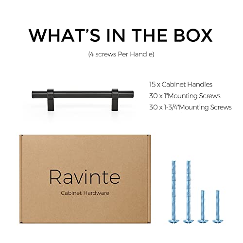 Image of Ravinte 15 Pack 6-3 /8 Inch Cabinet Pulls Matte Black Kitchen Cabinet Hardware Cupboard Handles with Square Base 6-3 /8 inch Length,4 inch Hole Center