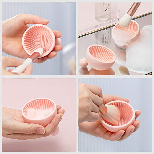 Pubcontti Makeup Brush Cleaner Mat，Silicone Make Up Cleaning Brush Scrubber Bowl Portable Washing Tool Cosmetic Brush Cleaners For Gir，Easy Clean #TOP5