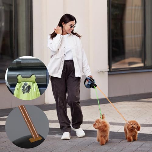 Doppelte einziehbare Hundeleine, Doppelleine für 2 Hunde, 3 m mit Licht und rutschfestem Griff für kleine und mittelgroße Hunde
