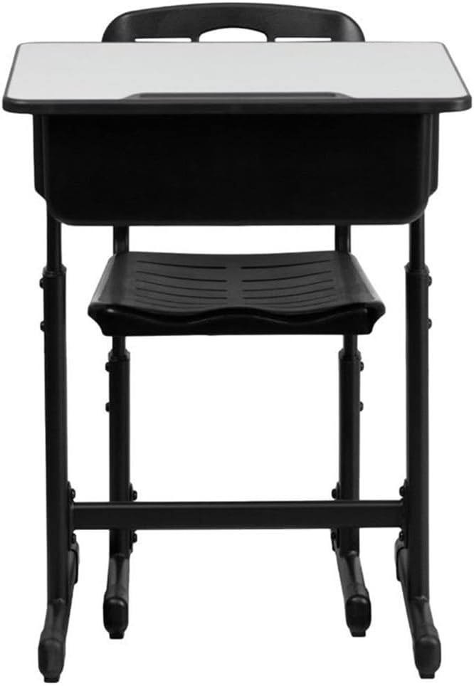 BOWERY HILL Adjustable Height Classroom Desk and Chair Set, Wood/Plastic Construction, Black/Natural Finish, High Pressure Laminate Top, Book Box Storage, Anti-Slip Caps, for Elementary to High