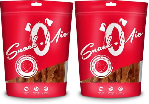 SnackOMio - Snack Premium para Perros - tiernas Tiras de Filete de pechuga de Pollo, sin Cereales, 1 Pack (1 x 500g) (Paquete de 2)