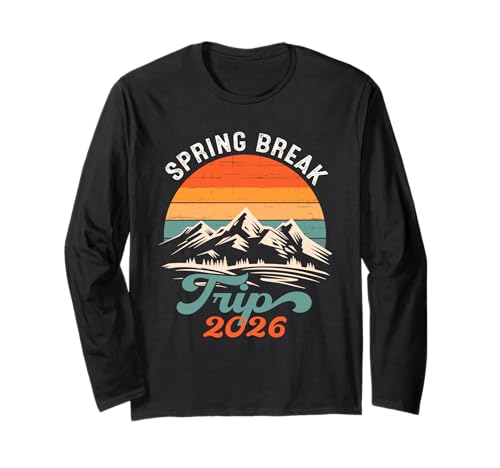 Spring Break Trip 2026 Mountains Matching Vacay Retro Long Sleeve T-Shirt