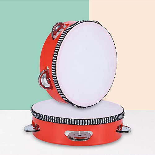 Dreokee Tambourines For Adults, 6 Inches Plastic Hand Held Drum Bell Tamborine With Birch Metal Jingles Single Row Percussion Musical Instruments Hand Tambourine For Church, Ktv, Party, Game,Red #TOP5