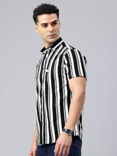 Image of Majestic Man Men Slim Fit Cotton Striped Half Sleeve Casual Shirt