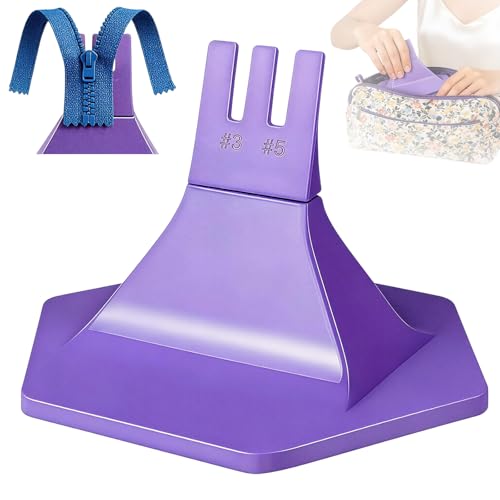 Zipper Jig 3-Prongs Sewing Tool Fastener Installation Helper for Size 3/5 Closures Portable Craft Accessory for Smooth Fixing of Garment & Bag Projects Purple