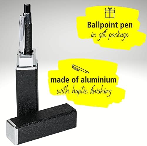ONLINE ballpoint pen graphite, noble metal biro, retractable ball pen made of aluminum, replaceable refill, black writing color, exclusive case, , colour black