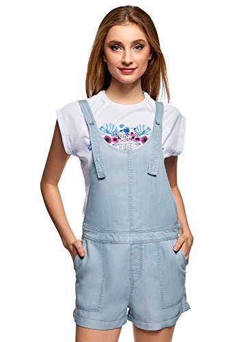 oodji Ultra Mujer Mono de Lyocell, Azul, ES 36 / XS