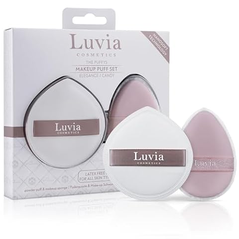 Duo Puff Kit Elegance/Candy – Luvia Cosmetics The Puffys, Puffy Puff i gąbka kosmetyczna w zestawie, dwustronny puff do makijażu, profesjonalne pudry do pudru i płynnej tekstury