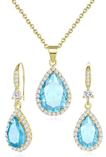 Women Jewelry Set Silver/Gold Plated Teardrop Pendant Necklace Dangle Drop