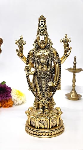 Image of Gold Art India Lord Tirupati Balaji Idol Murti for Mandir | Pooja Room Lord Vishnu Shree Venkateswara Swamy Statue God Balaji Home Decor Showpiece for Gift Living Room (Gold Plated Antique Matte)