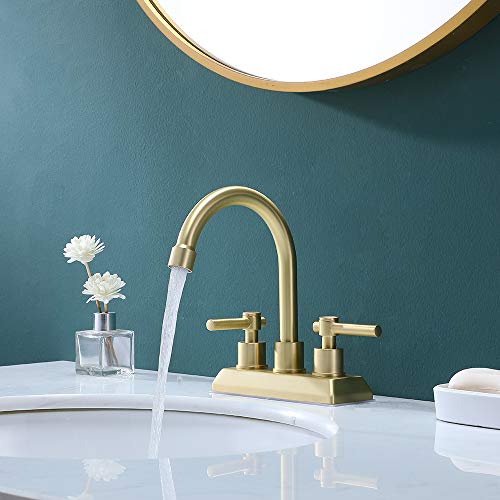 Vesla Home Modern 2 Handle 4 Inch Centerset Gold Bathroom Faucet,Lavatory Swivel Spout Bathroom Sink Faucet With Water Supply Lines & Pop-Up Drain #TOP2