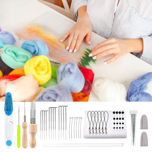 Waufoae Filzen Starterset, Filzwolle zum Trockenfilzen, 70 Farben, Filzset für Anfänger, Nadelfilzen Set mit Werkzeugen, Anleitung und Aufbewahrung, Komplettes Filzset für DIY Bastelprojekte – Bild 6